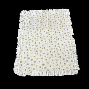 Nursery Baby Blanket Ruffles Vintage Handmade White Kittens Bears Pink Blue
